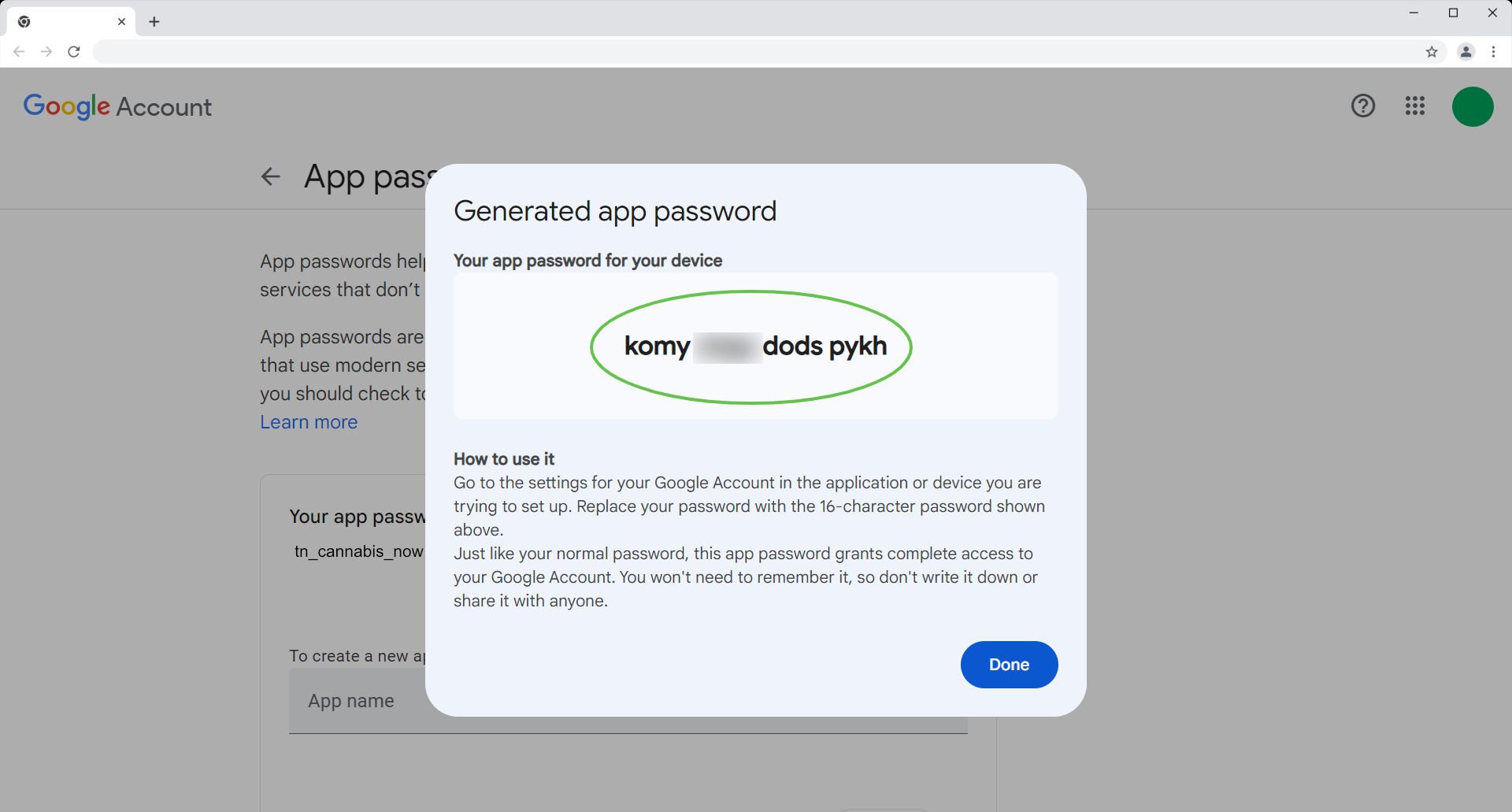 Generate Google App Password